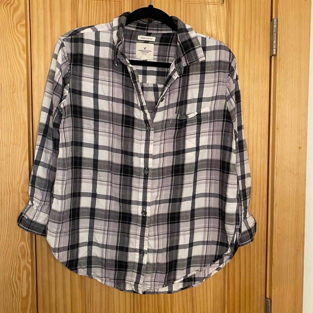 American Eagle Flannel/Plaid 3/4 Length Sleeve size Medium